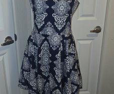 Mandi Navy White Baroque Skater Dress Size 12 New With Tags NWT