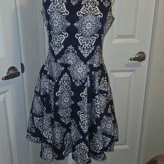 Mandi Navy White Baroque Skater Dress Size 12 New With Tags NWT