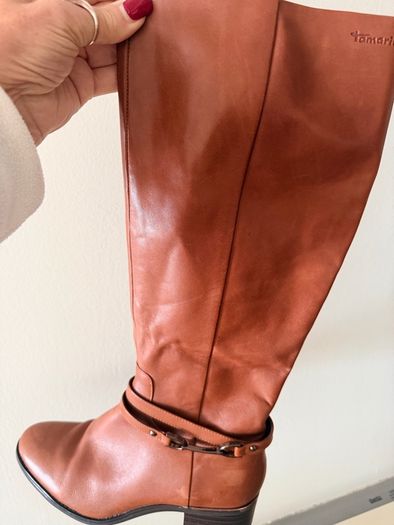 Tamaris Leather Knee High Boots EU41 Tan Brown Block Heel