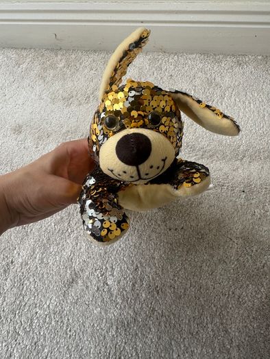 Sequin Collection Dog Plush Gold & Silver Reversible Sparkle Soft lying Used Please look at the pictures