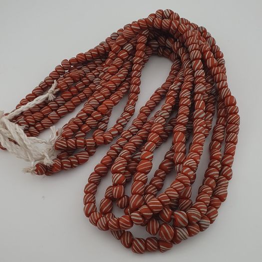 Vintage African white Stripe Orange 7.1mm - 7.5mm Glass Beads Necklace