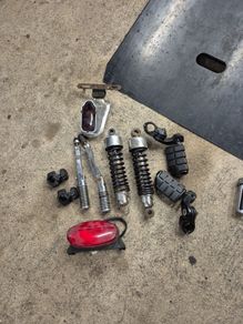 Various motorcycle parts.