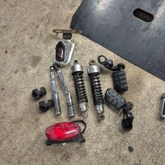 Various motorcycle parts.