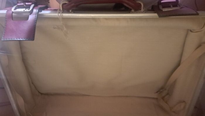 Oxblood red burgundy leather expanding travel suitcase vintage