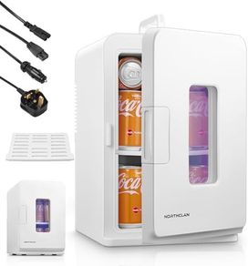 2 in 1 Mini Fridge 15 Litres / 21 Cans, Portable with Cooling and Heating Function, 12 V DC/220 V AC for Cars, Offices and Dormitories, Drinks, Cosmetics, Black, Max & Eco Mode