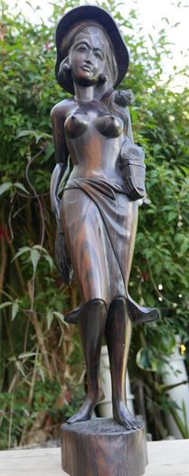 Vintage Sculpture -  Woman Wooden Carving -  Fine Art - Hand Carved Hard Woman Wood Sculpture - height 24,5"