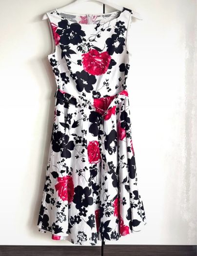 Belle Poque Floral Fit & Flare Dress UK 14/16 Full Skirt Vintage Style