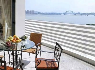 Balcony Safety & Privacy Cover . Striped Fabric with Grommets and Cord