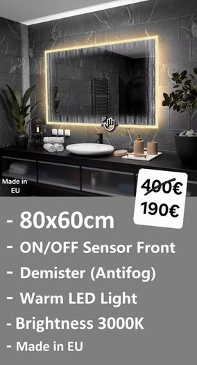 LED Bathroom Mirror Antifog Sensor 80x60cm