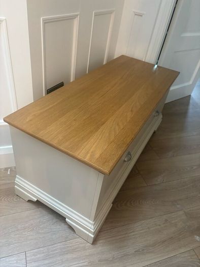 Solid Light Grey Blanket Box with Oak Lid