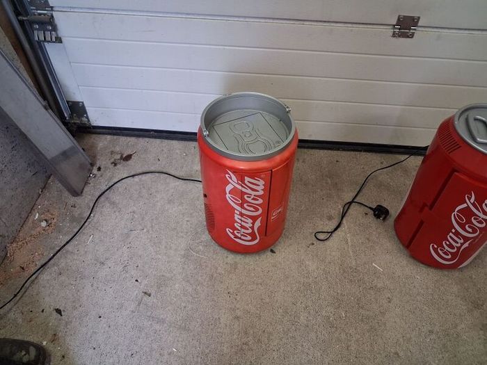 coca cola fridge and stereo