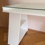 Study/ Office table Used but in great condition This is a modern minimalist table with a sleek white finish and a glass top Image 3