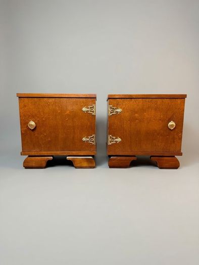 Mid-Century Italian Walnut Nightstands with Brass Hardware