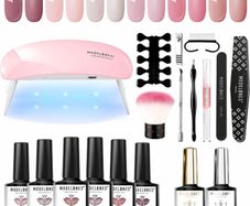 Gel Nail Polish Kit Starter with U V Lamp Portable LED Dryer Lamp, 6 Colors Soak Off Pastel Pink Gel Nail Polish Set/Gel Top & Base Coat/Essential Manicure Tools Nail Art Kit