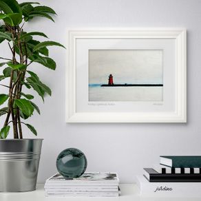 Grey Day, Poolbeg Lighthouse, Large Framed Print by artist Helen Mathews