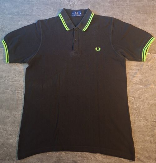 Fred Perry M12 Men's Polo Shirt Black Lime Green Made in England M