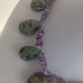 Stunning Hand-Beaded Short Necklace with Fabulous Graduated Ruby in Fuchsite Faceted Teardrop Beads and Amethyst Chips - Handmade by Christabel Image 5