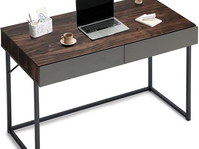 _Desk with drawers 120x50 computer desk - walnut color Office desk, work desk, study desk, wood bedroom
