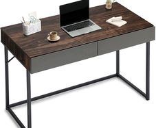 _Desk with drawers 120x50 computer desk - walnut color Office desk, work desk, study desk, wood bedroom