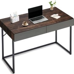 _Desk with drawers 120x50 computer desk - walnut color Office desk, work desk, study desk, wood bedroom