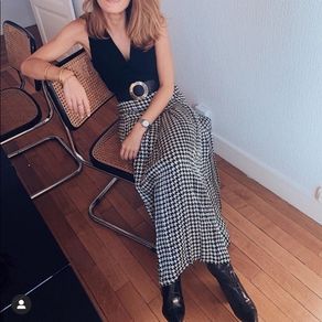 Zara midi black and white box pleated hundstooth skirt XS