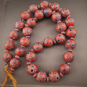 Antique Venetian Style Millefiori & Chevron Glass Beads Strands Necklace