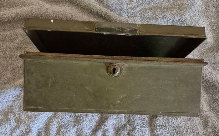 Vintage metal deed box.