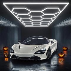 14 Hexagon Honeycomb LED Light,65W 6500K Super Bright Pure White LED Garage Workshop Lighting for Basement, Warehouse, Car Beauty Salon, Car Detailing Shop