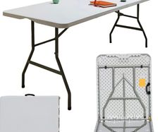 6ft Trestle Table, Trestle Heavy Duty Plastic Fold-in-Half Portable Dining Table w/Carry Handle Indoor Outdoor for Camping Picnic Garden Party BBQ (FREE POATAGE)