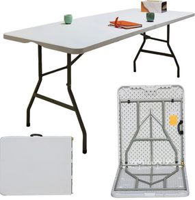 6ft Trestle Table, Trestle Heavy Duty Plastic Fold-in-Half Portable Dining Table w/Carry Handle Indoor Outdoor for Camping Picnic Garden Party BBQ (FREE POATAGE)