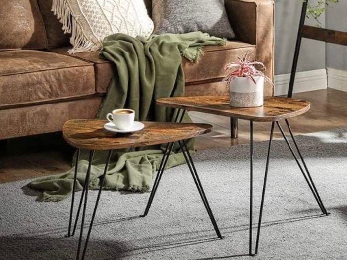 Set of 2 Side Tables, Nesting Tables, End Tables, for Living Room, Dining Room, Bedroom, Industrial Style, Rustic Brown and Black (FREE POSTAGE)