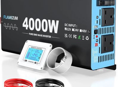 4000W Inverter Pure Sine Wave Power Inverter 12V to 240V Voltage Converter with LCD Remote Control/AC Outlets/USB-A Port/USB-C Port/for RV,Trucks,Boats,Camping