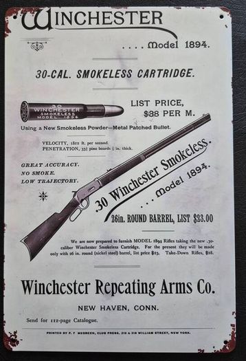 Winchester firearms company, vintage style metal sign .