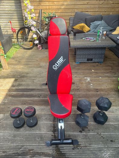 Gym Bench & Dumbbells 10kg & 22.5kg Hex Dumbbells