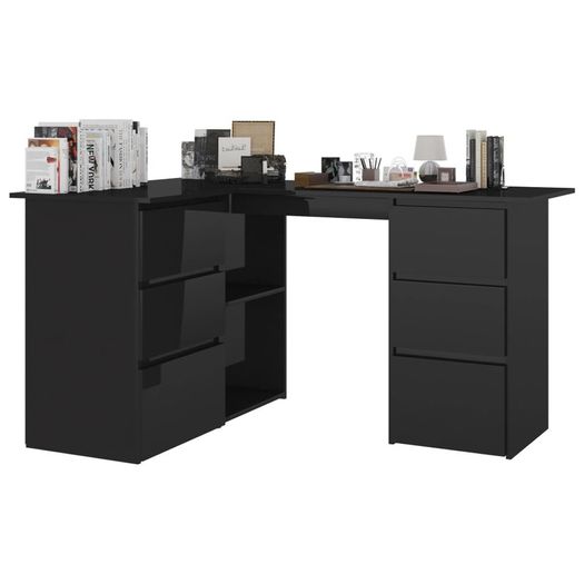 Corner Desk High Gloss Black 145x100x76 cm Chipboard