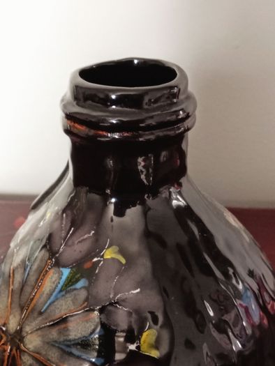 Vintage Bitossi Art Glass Vase with a Dark Glaze and Abstract Floral Design