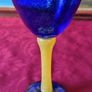 Murano Style Cobalt Blue And Yellow Glass Stemmed Goblet Image 6