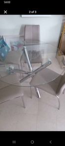 Dining Set (Glass & Chrome Table + 3 Chairs) + 1 M