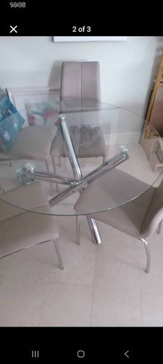 Dining Set (Glass & Chrome Table + 3 Chairs) + 1 M