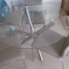 Dining Set (Glass & Chrome Table + 3 Chairs) + 1 M