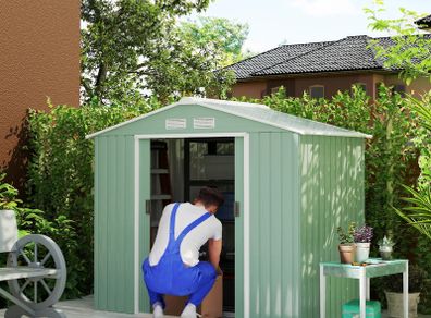 7 x 4ft Metal Garden Shed, Outdoor Storage Tool House with Ventilation Slots