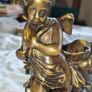 Bronzed Winged Cherub putto open seashell or leaf-shaped vessel with a scorpion like tail. Image 6