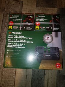 Parkside 20V 4Ah Batteries (two batteries) plus Dual Charger