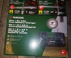 Parkside 20V 4Ah Batteries (two batteries) plus Dual Charger