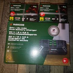 Parkside 20V 4Ah Batteries (two batteries) plus Dual Charger