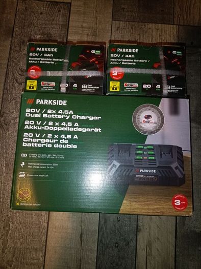 Parkside 20V 4Ah Batteries (two batteries) plus Dual Charger