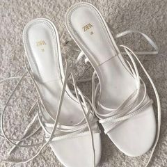 ZARA White Strappy Lace-Up High Heel Sandals Size 38 (UK 5)