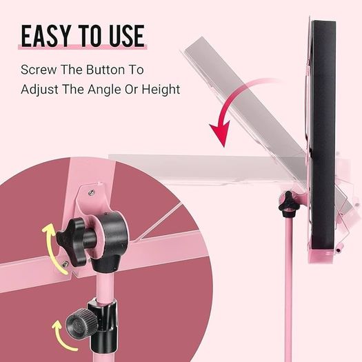 Sheet Music Stand Metal Portable with Carrying Bag, Sheet Music Folder, Projector Stand, Portable Podium Stand, Laptop Stand Pink