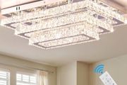 Modern Crystal LED Ceiling Light FIxtures 20 Dimmable Rectangular Flush Mount Chandelier Ceiling Lights 3-Tiers Stainless Steel Ceiling Lamp Fixtures for Living Room Bedroom Dining Room