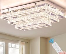 Modern Crystal LED Ceiling Light FIxtures 20 Dimmable Rectangular Flush Mount Chandelier Ceiling Lights 3-Tiers Stainless Steel Ceiling Lamp Fixtures for Living Room Bedroom Dining Room